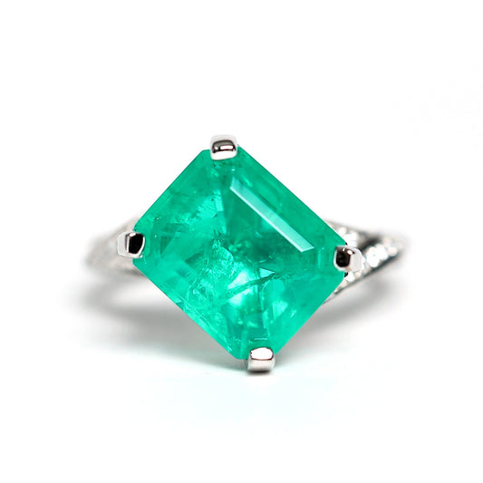 Micro-setting emerald color ring, sterling silver