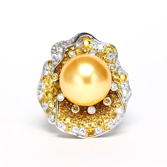 Micro-setting golden Shell pearl Lab created stones Treasures fill the home ring, sterling silver