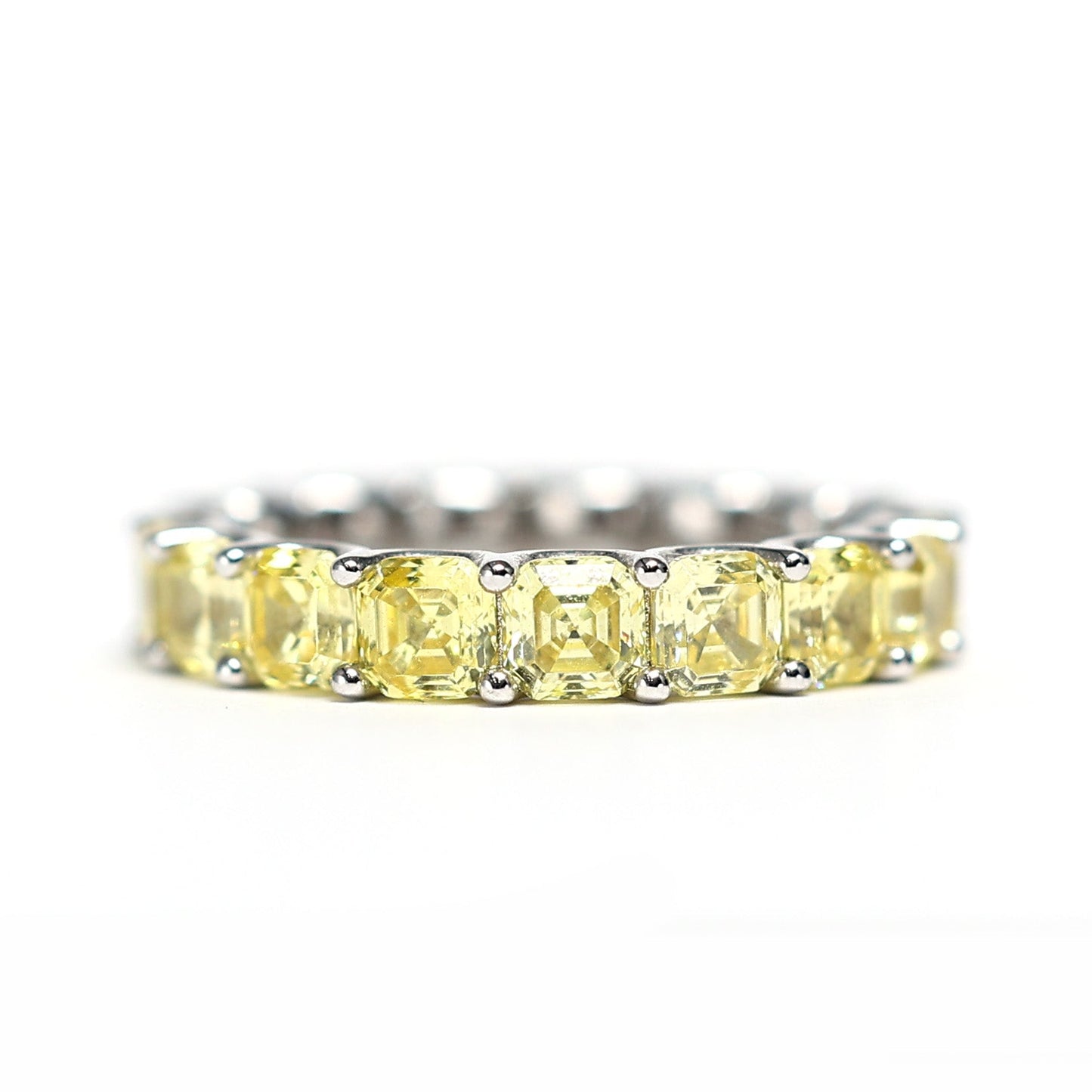 Micro setting Asscher cut lab created stones Shine like the sun and moon ring, sterling silver