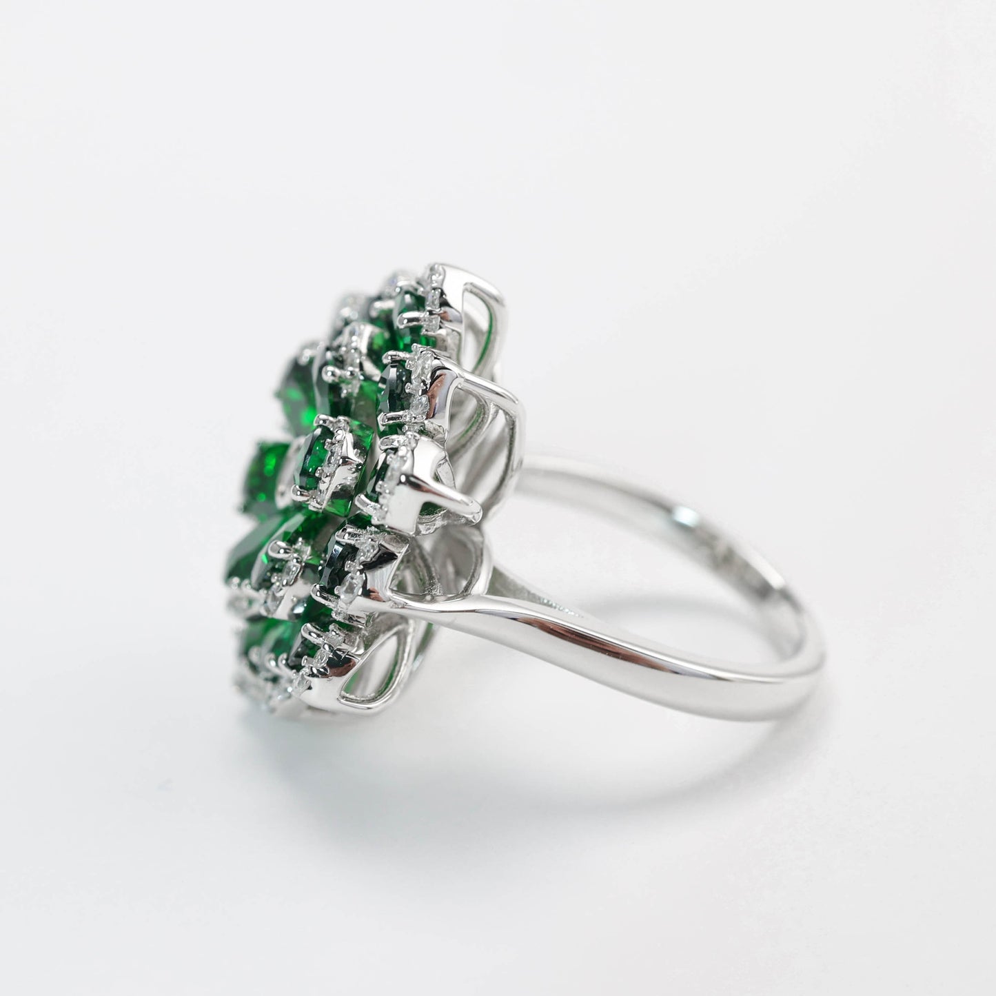 Micro-setting Preserved Flower Tsavorite color Lab created stones ring, sterling silver