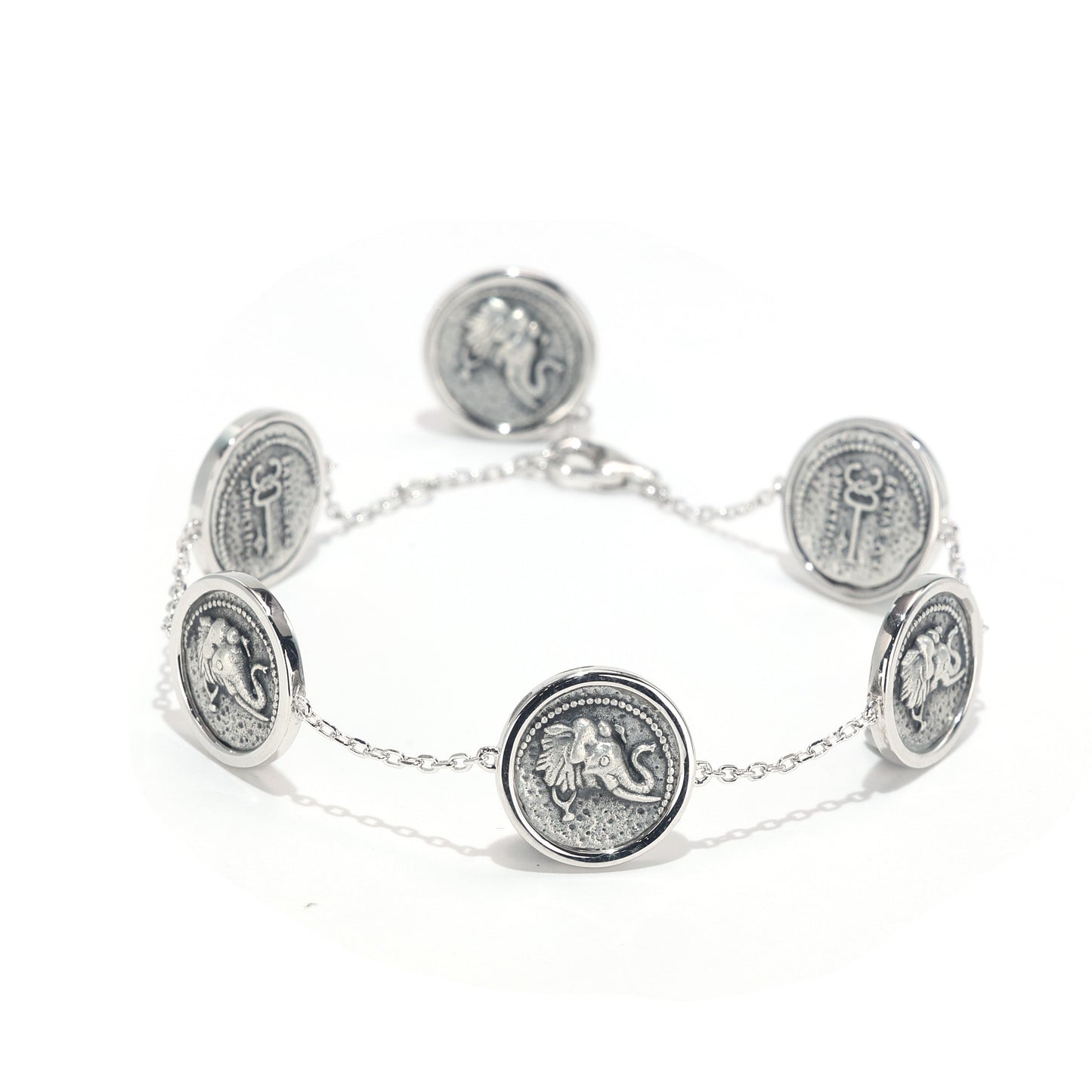 Promotional design Ancient coin imitation the elephant bracelet, sterling silver