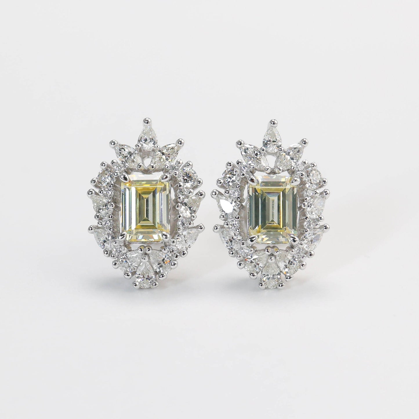 Micro-setting Yellow emerald-cut rectangular shape earrings, sterling silver