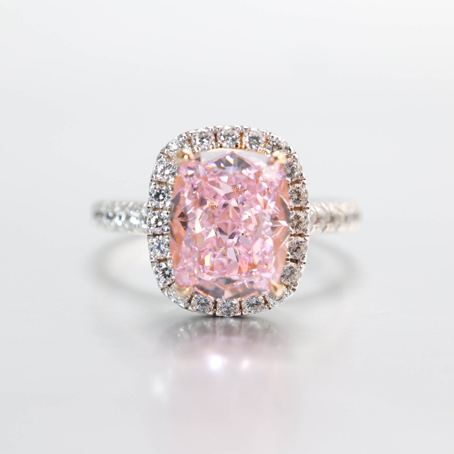 Micro-setting  Light Pink diamond color Lab created stones Rectangular double platting ring, sterling silver.