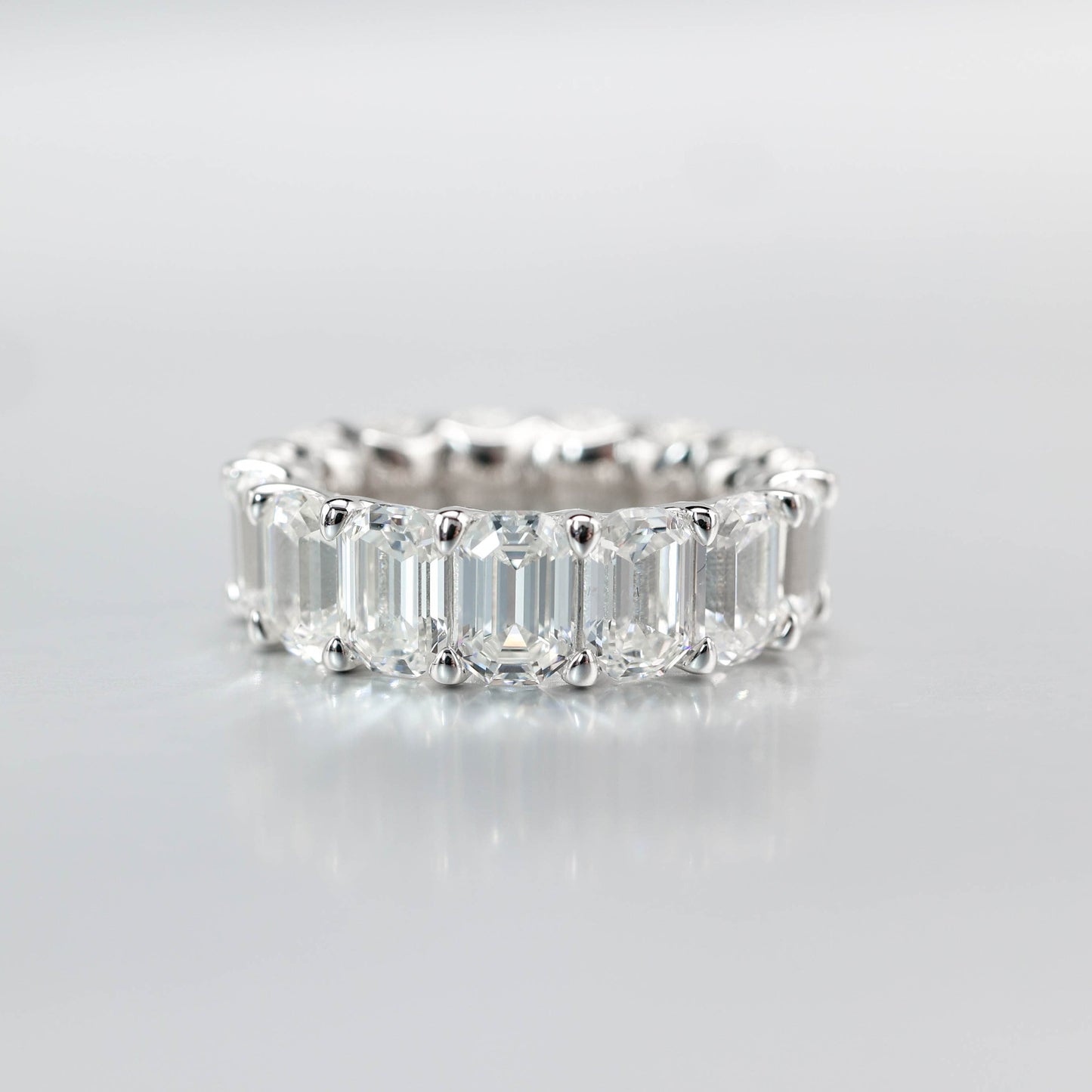 Micro-setting Emerald-cut Lab created stones Wide version ring, sterling silver.  (15 carat)