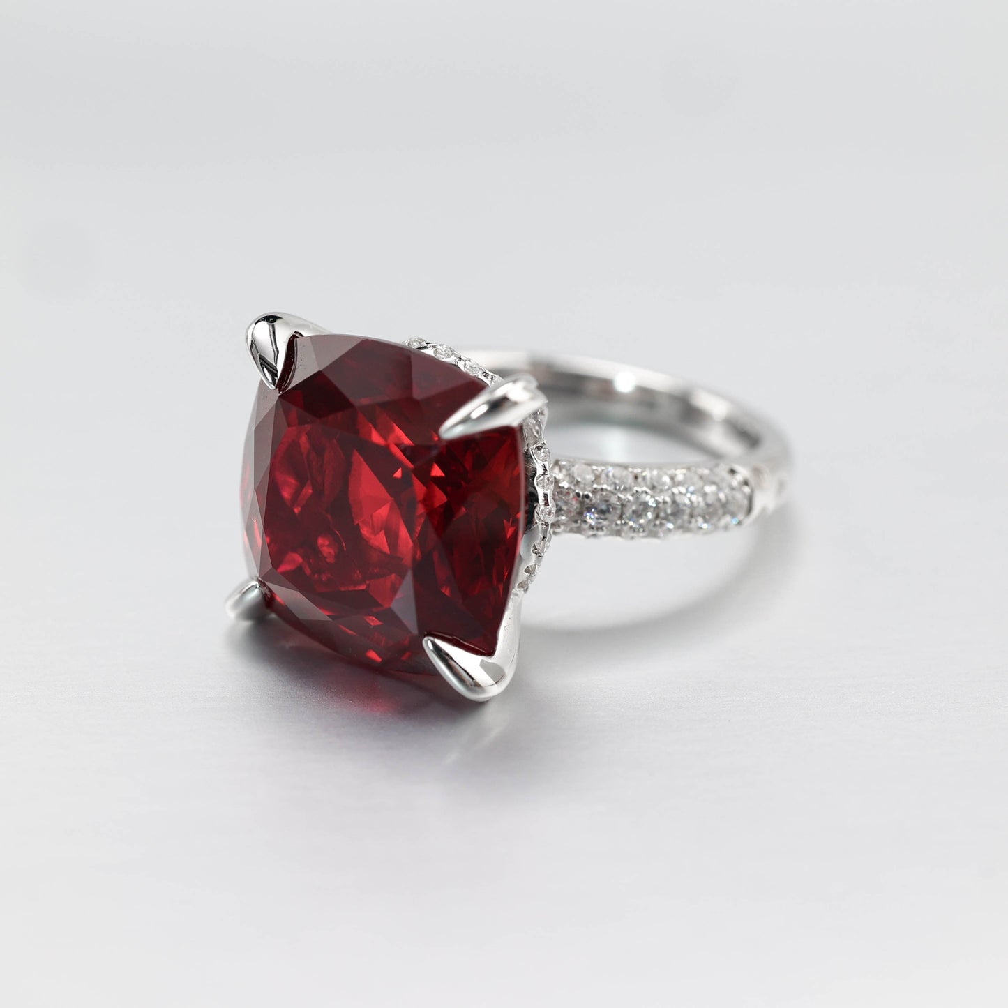 Micro-setting Ruby color Lab created stones Athens ring, sterling silver