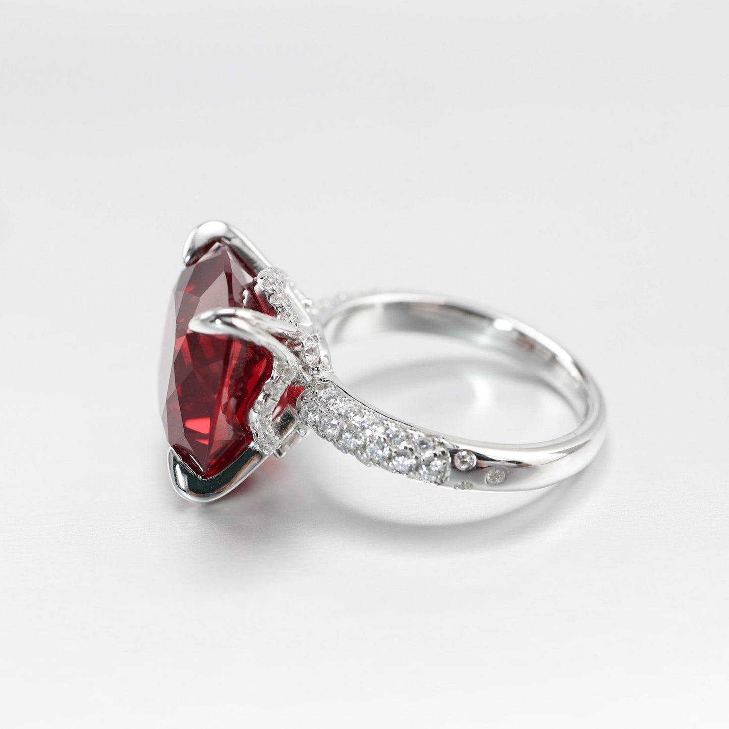 Micro-setting Ruby color Lab created stones Athens ring, sterling silver