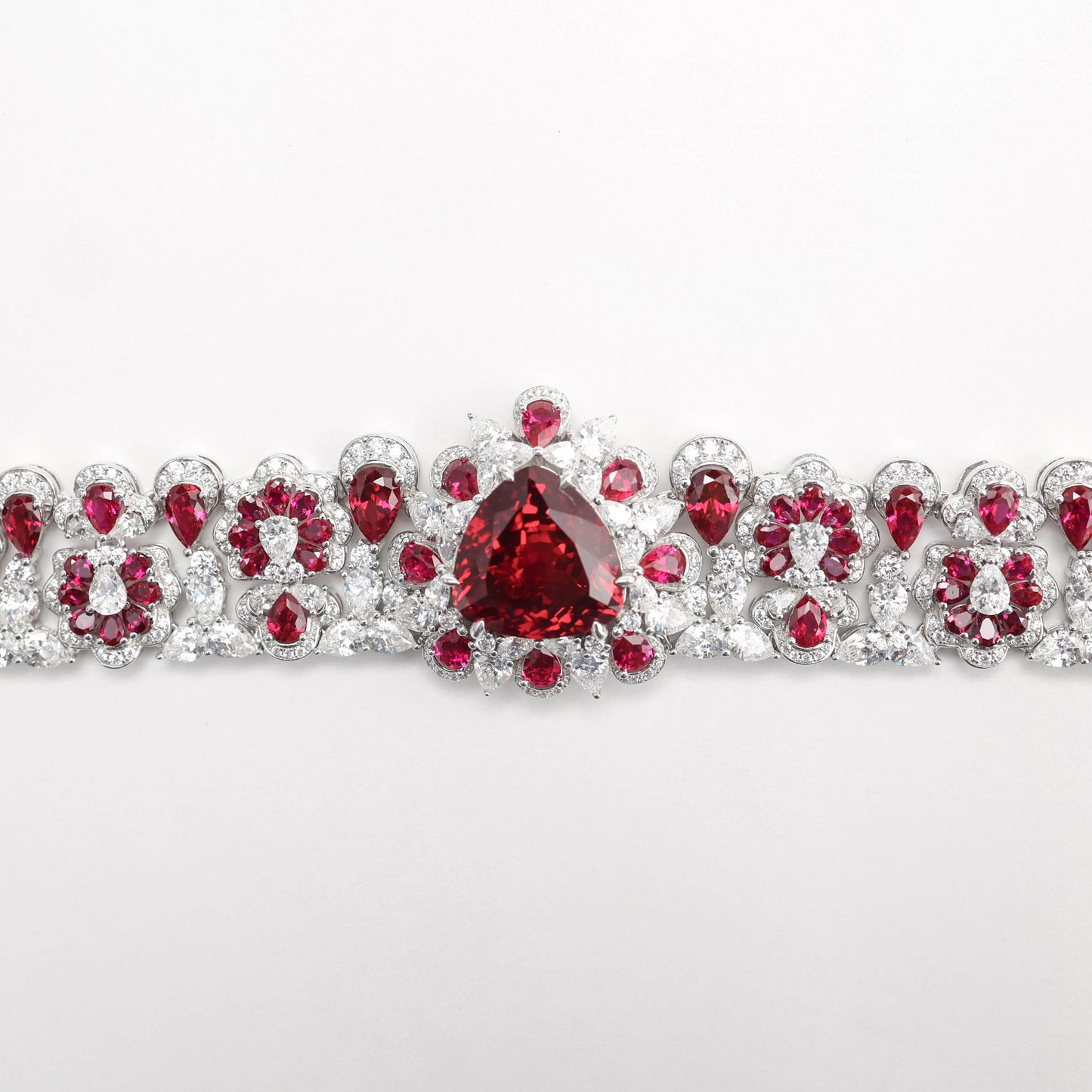 Ruby color fully studded fancy triangle shape bracelet