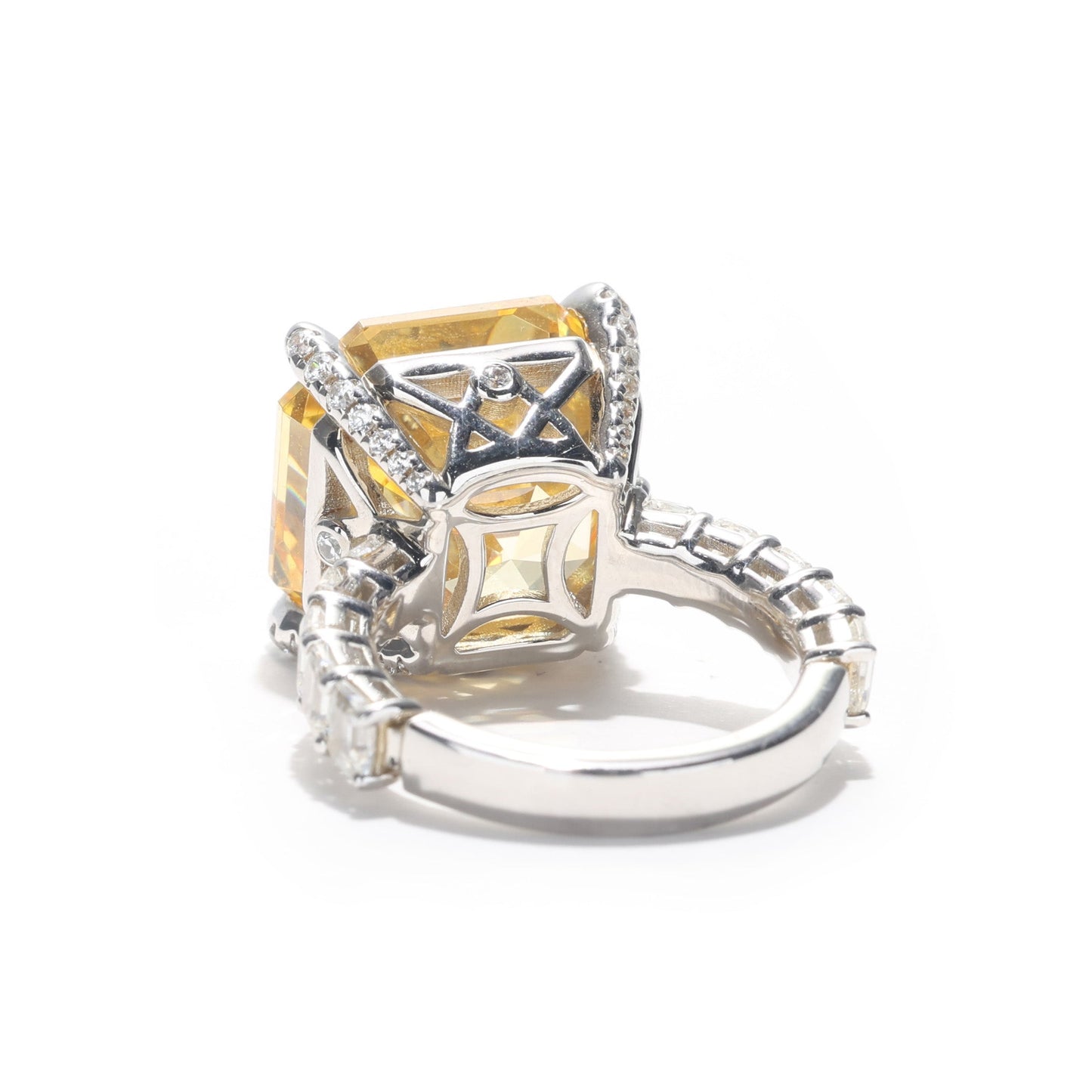 Customized piece. Micro-setting Yellow diamond color Lab created stones Asscher cut ring, sterling silver