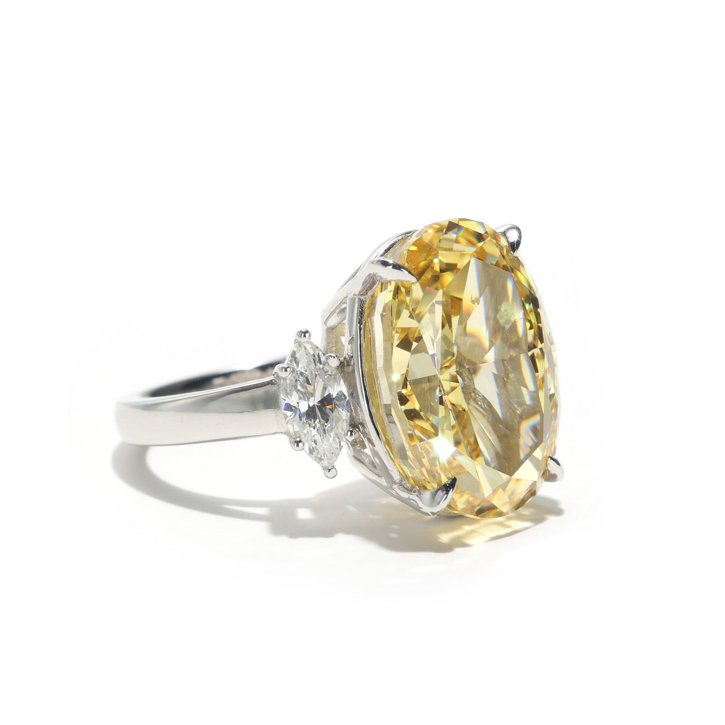 Customized piece. Micro-setting Yellow diamond color Lab created stones Pigeon egg ring, sterling silver