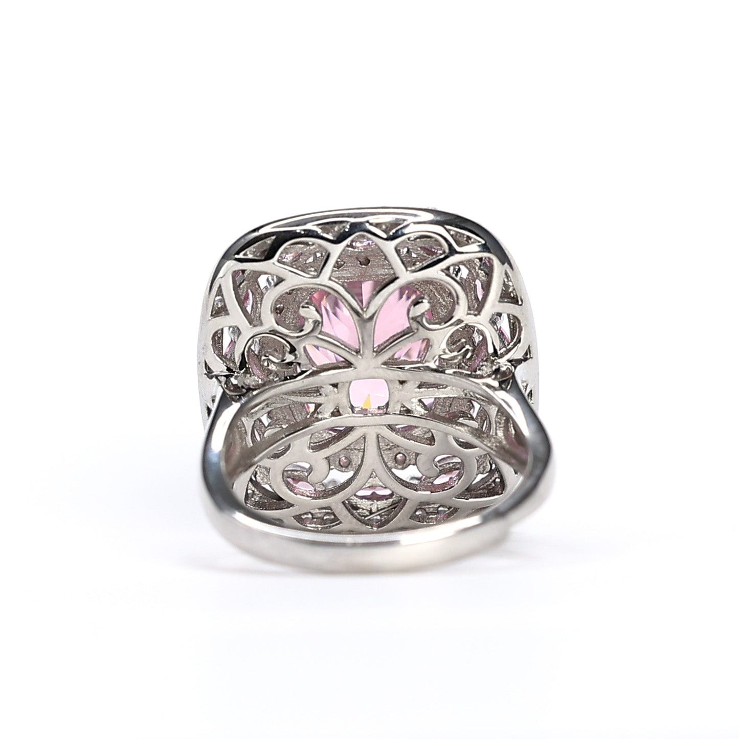 Only 1 piece Micro-setting Pink diamond color Lab created stones fancy ring, sterling silver. adjustable ring size