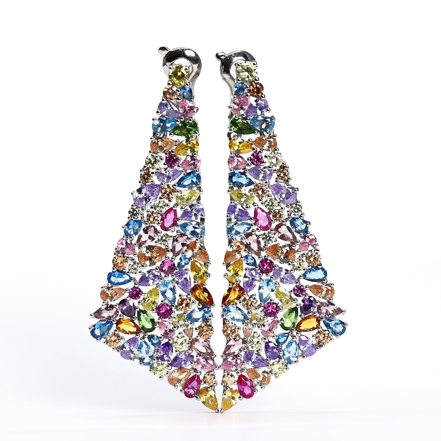 Micro-setting mixed diamonds color lab created stones triangle earrings, sterling silver