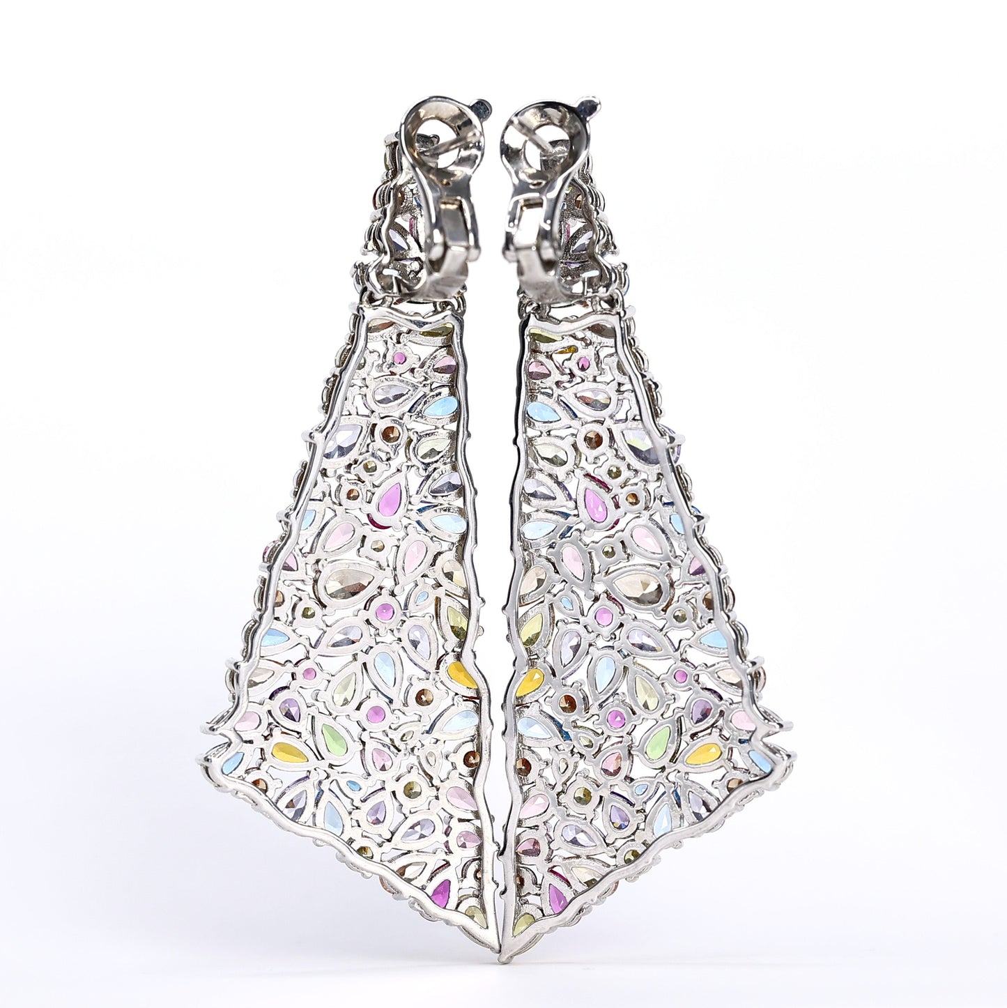 Micro-setting mixed diamonds color lab created stones triangle earrings, sterling silver