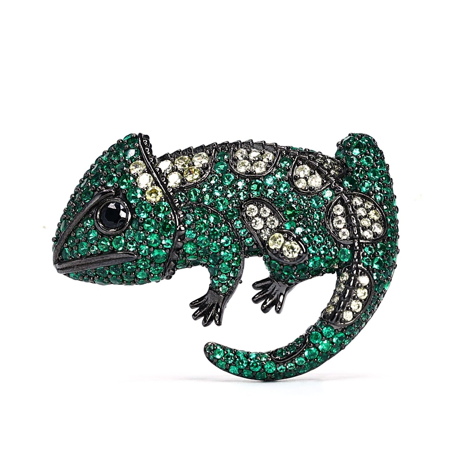 Micro-setting green Chameleon brooch, sterling silver