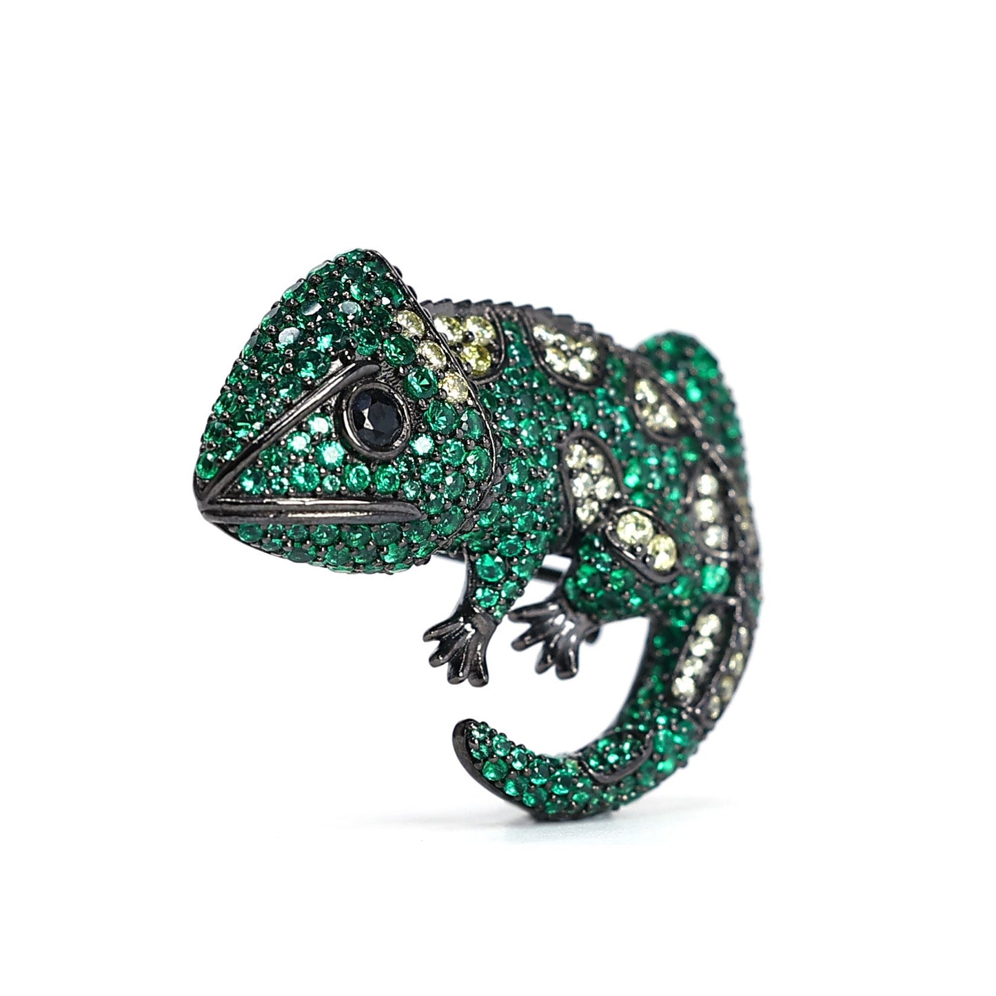 Micro-setting green Chameleon brooch, sterling silver