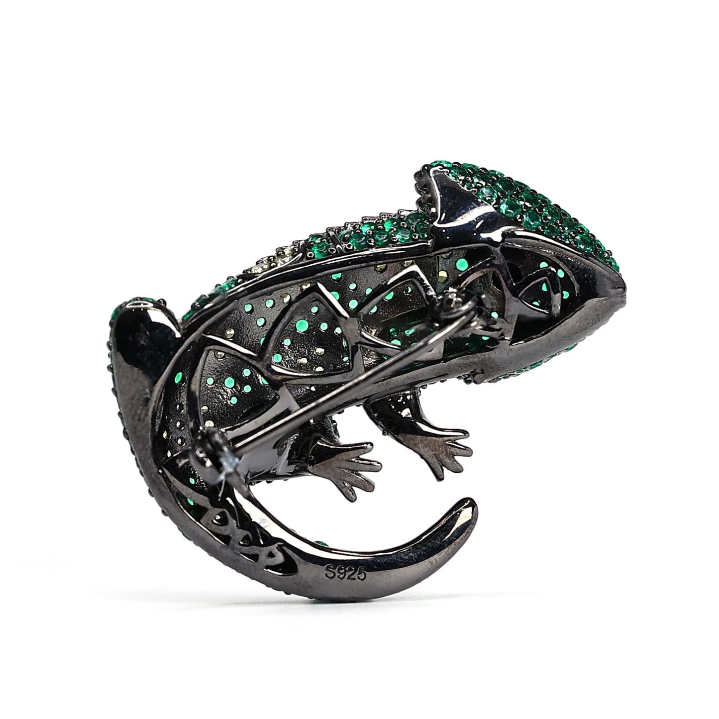 Micro-setting green Chameleon brooch, sterling silver