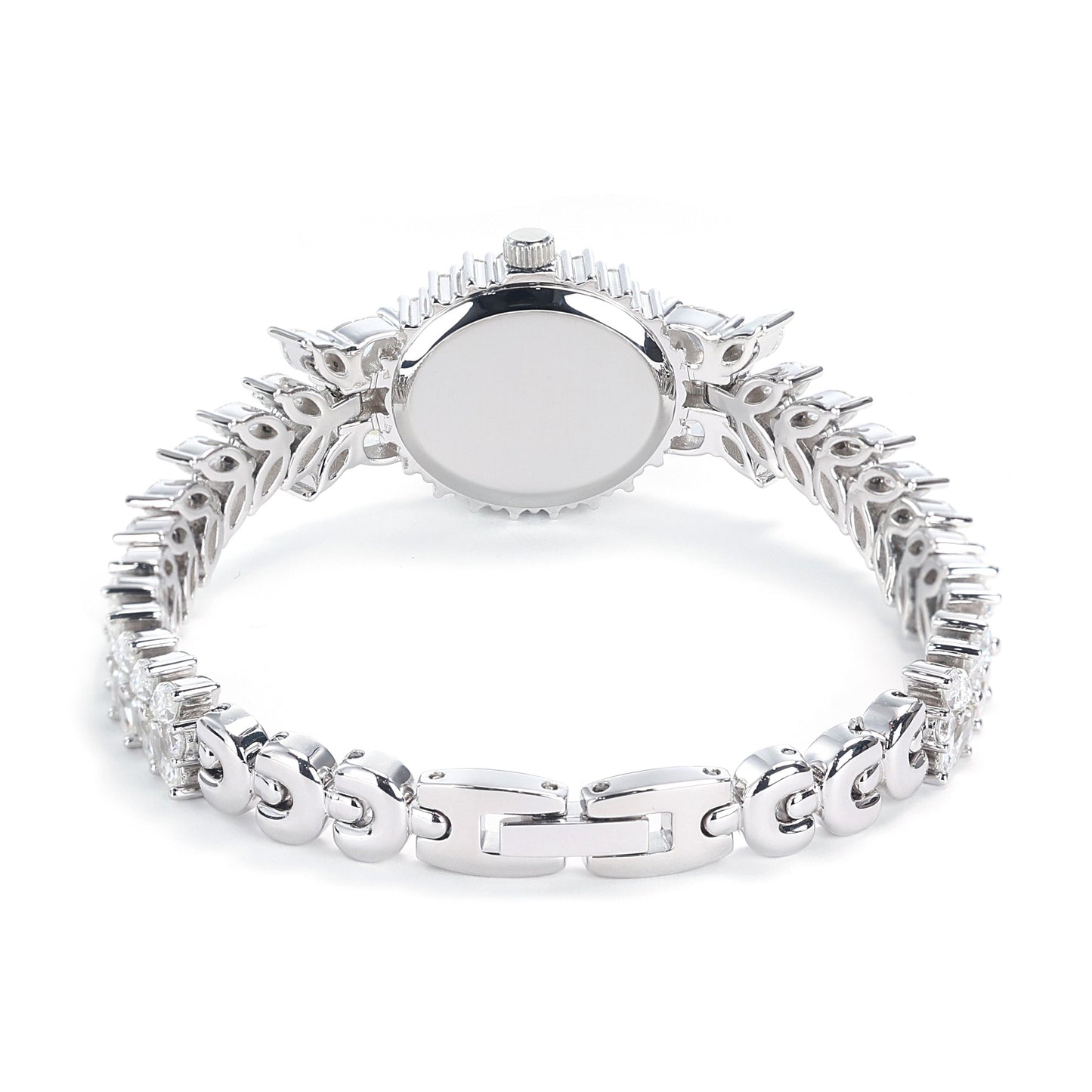 Limited edition Micro-setting White shell and Lab created stones The Egg watch bracelet, sterling silver & steel