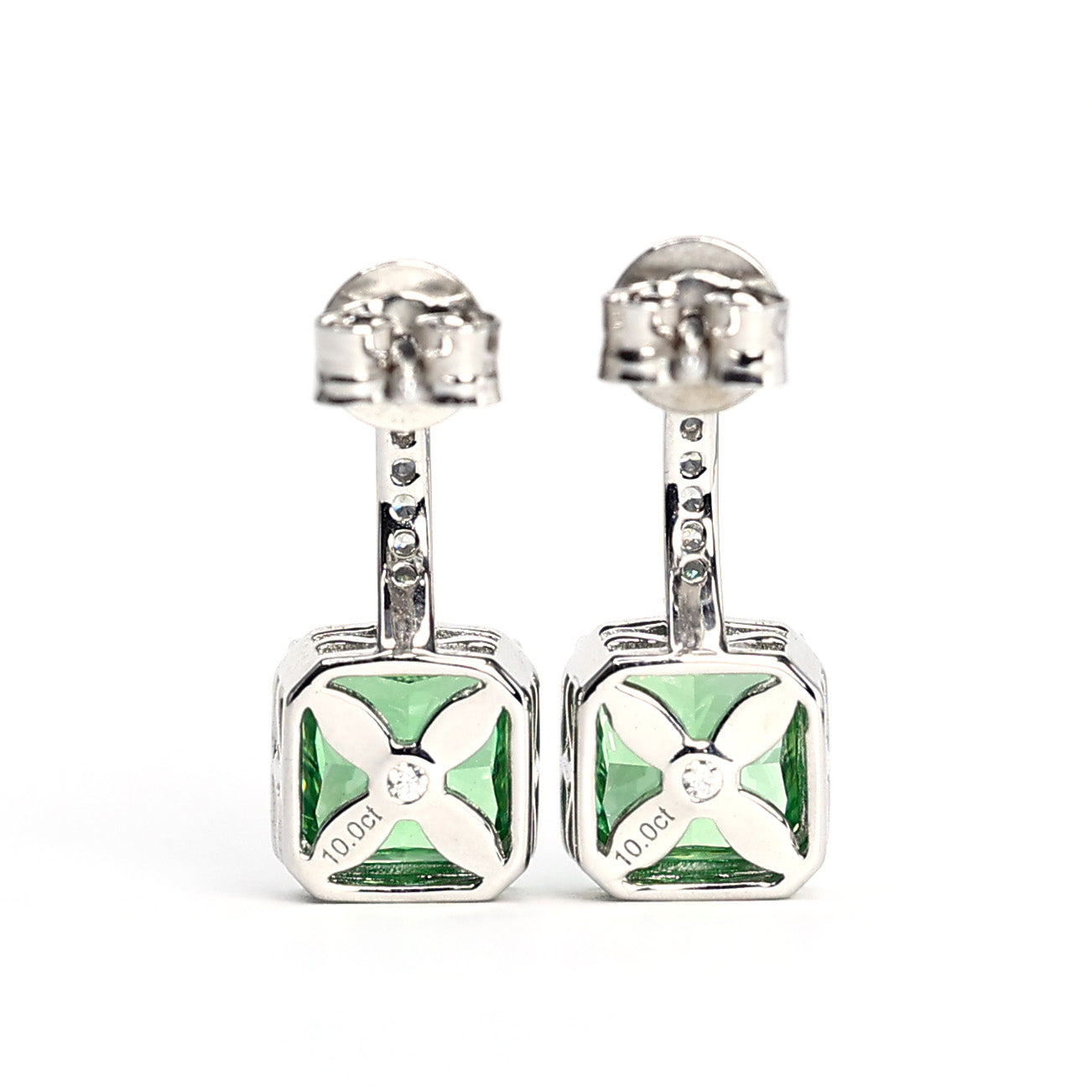 Micro-setting Apple green color lab created stones rebirth earrings, sterling silver.