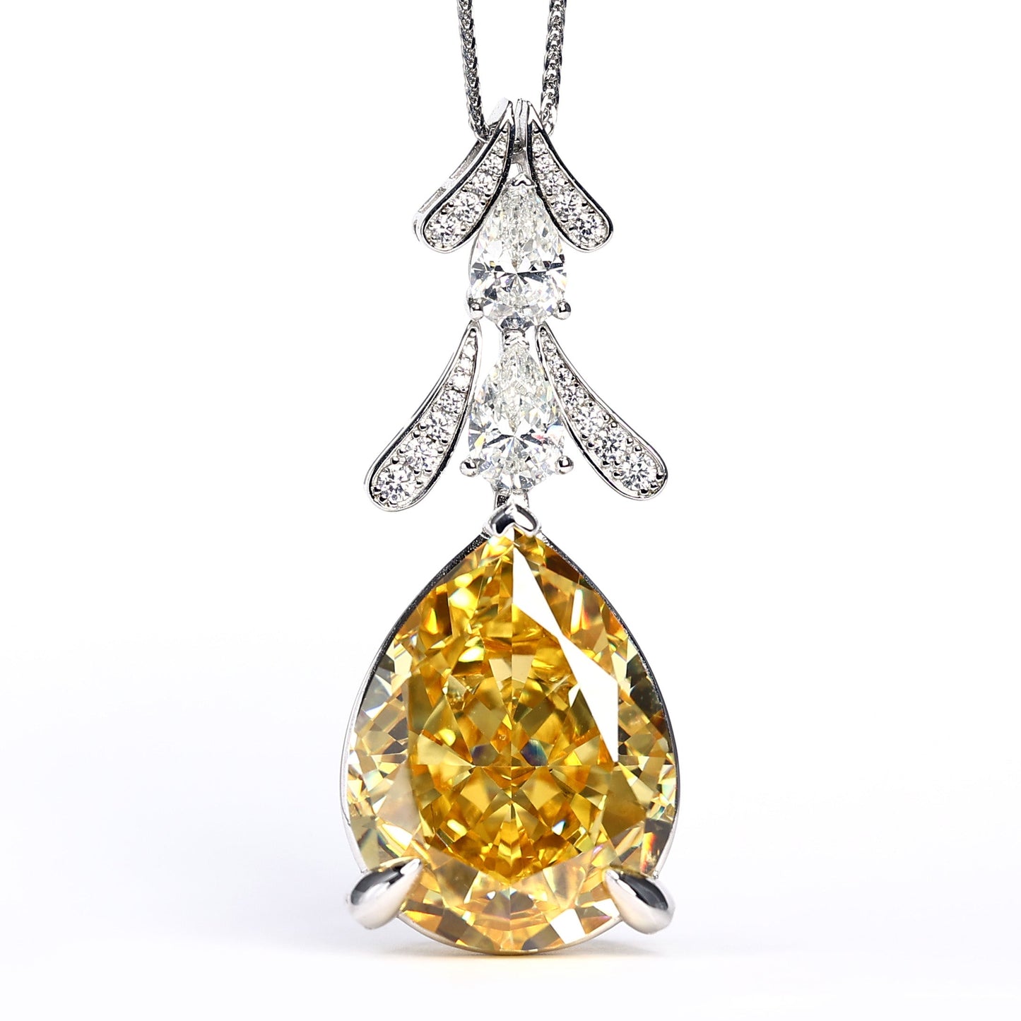 Micro-setting Yellow diamond color water-drop fancy necklace, sterling silver.（90.5 carat）