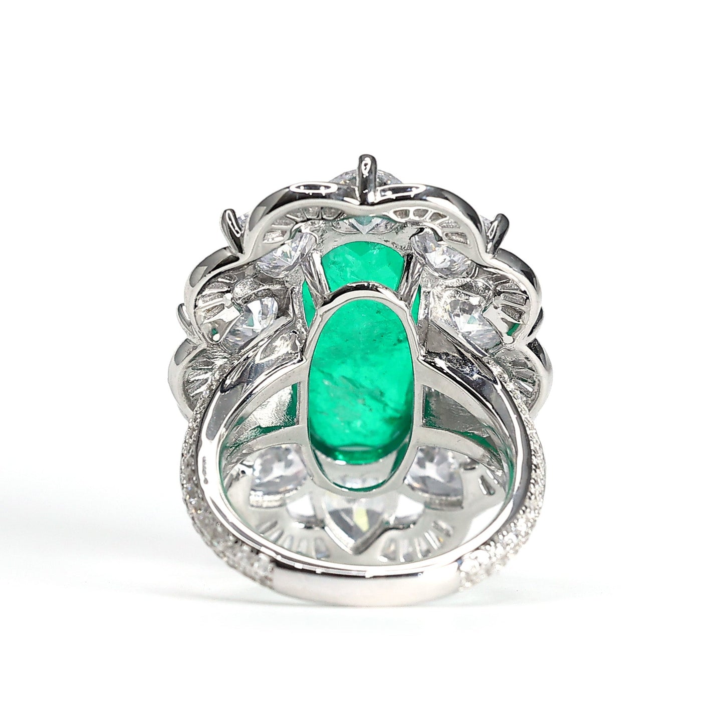 Special offer Micro-setting emerald color Lab created stones Oval fancy ring, sterling silver