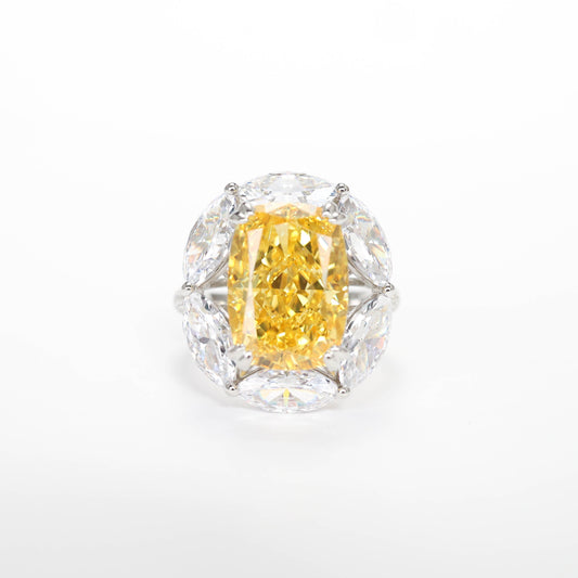 Special offer Micro-setting Yellow diamond color Lab created stones Oval shape ring, sterling silver.   (10 carat)