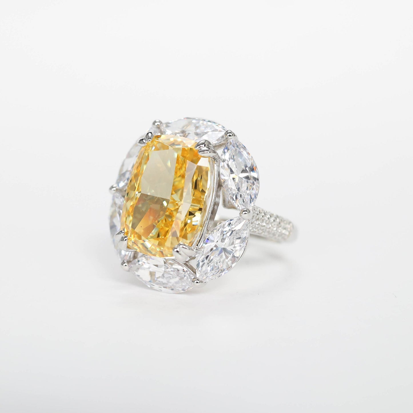 Special offer Micro-setting Yellow diamond color Lab created stones Oval shape ring, sterling silver.   (10 carat)