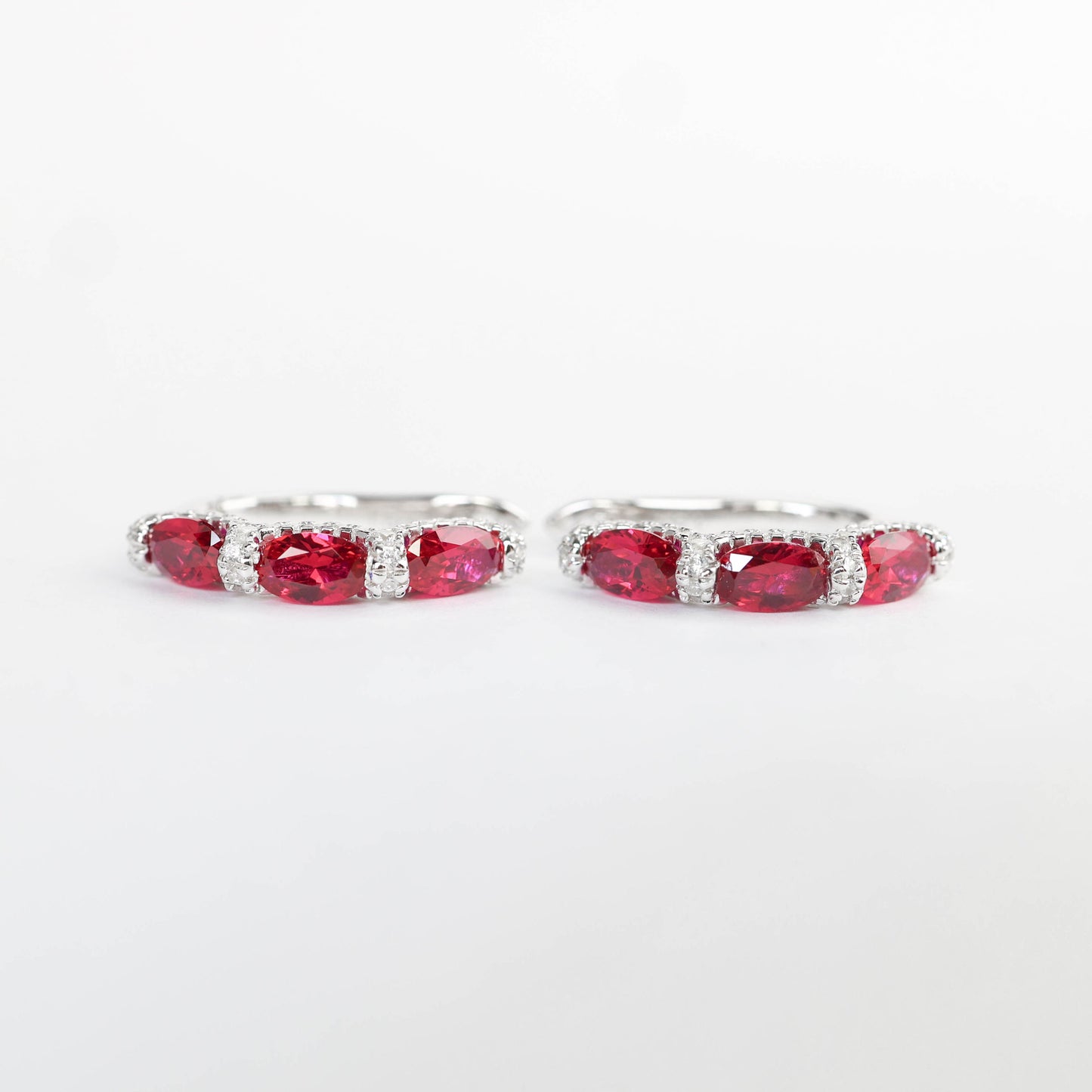 Micro-setting Ruby color ear loop, sterling silver