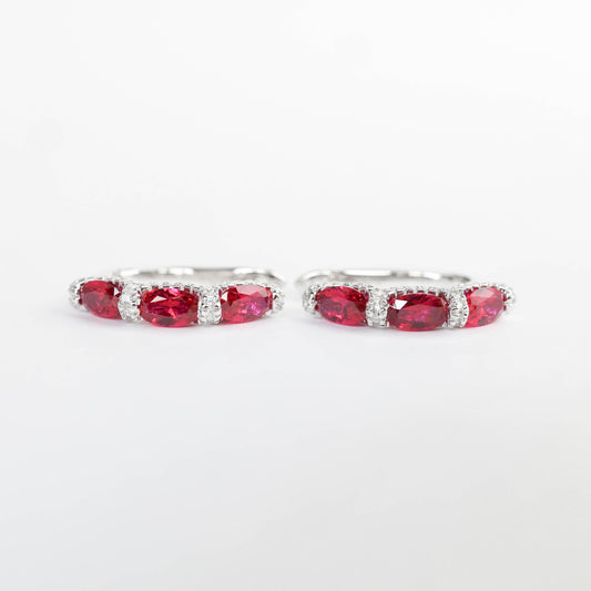 Micro-setting Ruby color ear loop, sterling silver