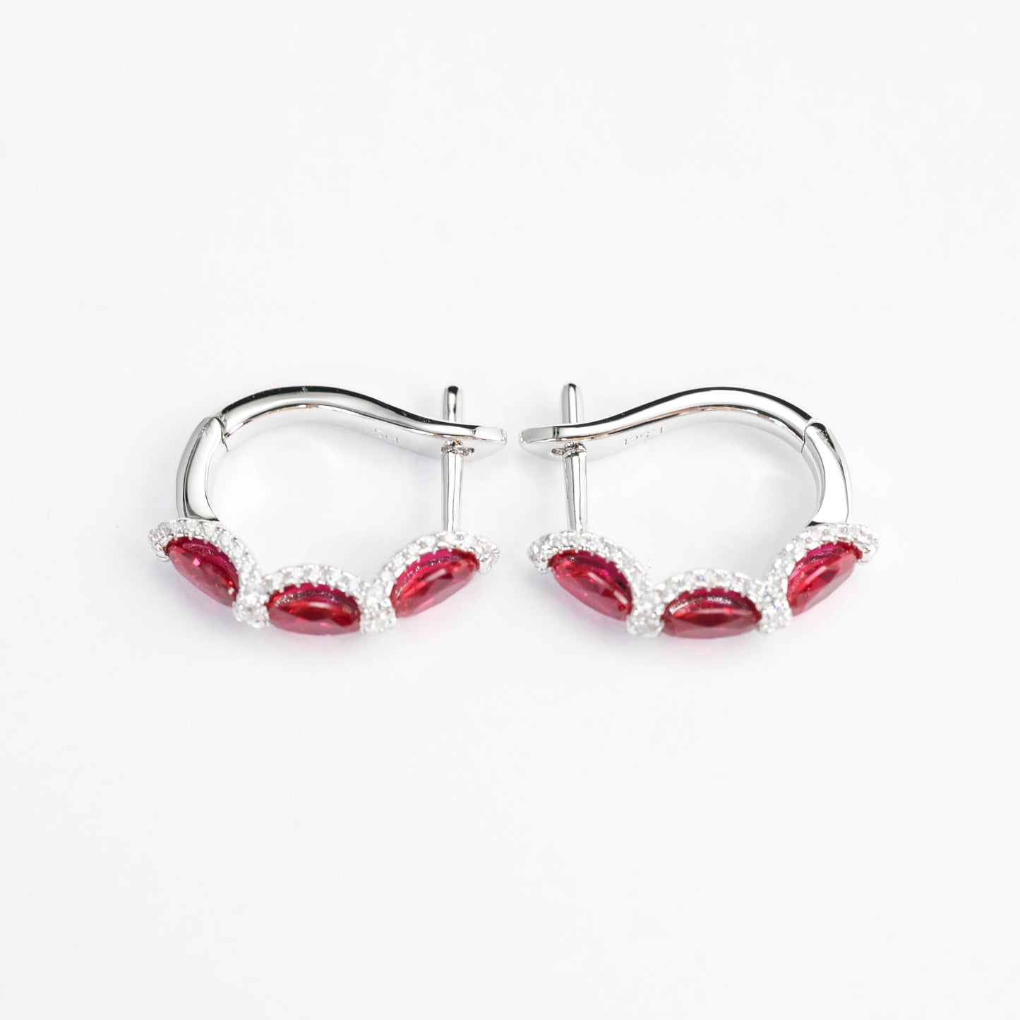 Micro-setting Ruby color ear loop, sterling silver