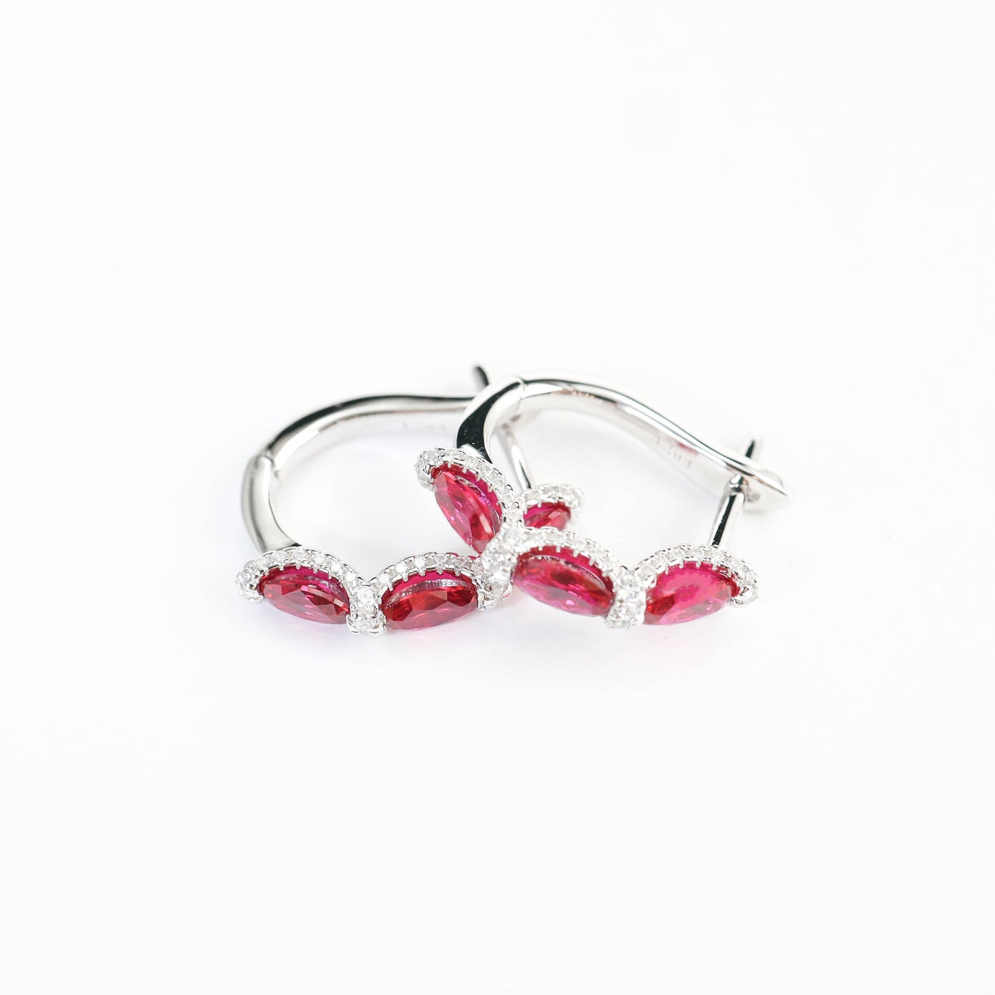 Micro-setting Ruby color ear loop, sterling silver