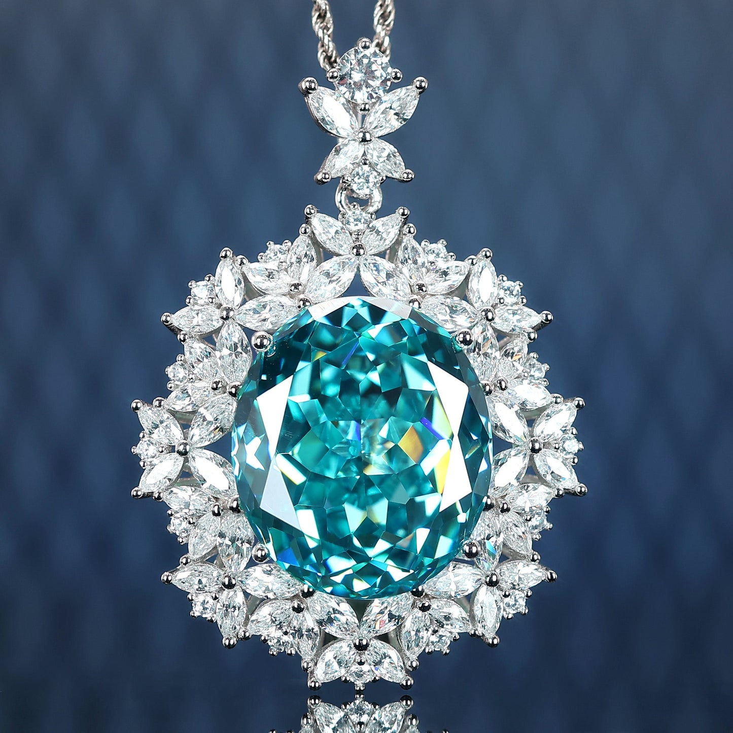 Limited edition Micro-setting Paraiba color lab created stones Constant pigeon egg pendant , sterling silver