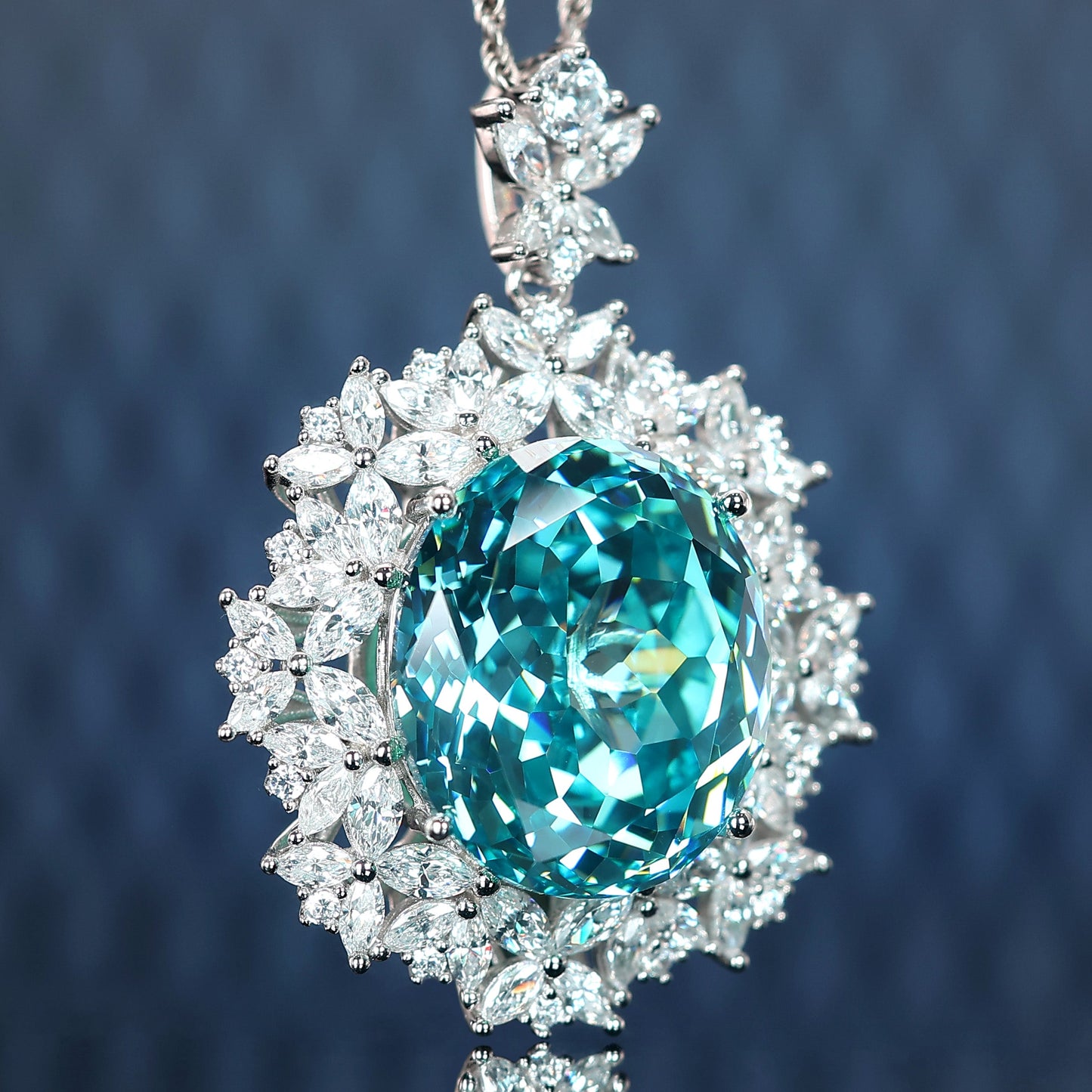 Limited edition Micro-setting Paraiba color lab created stones Constant pigeon egg pendant , sterling silver