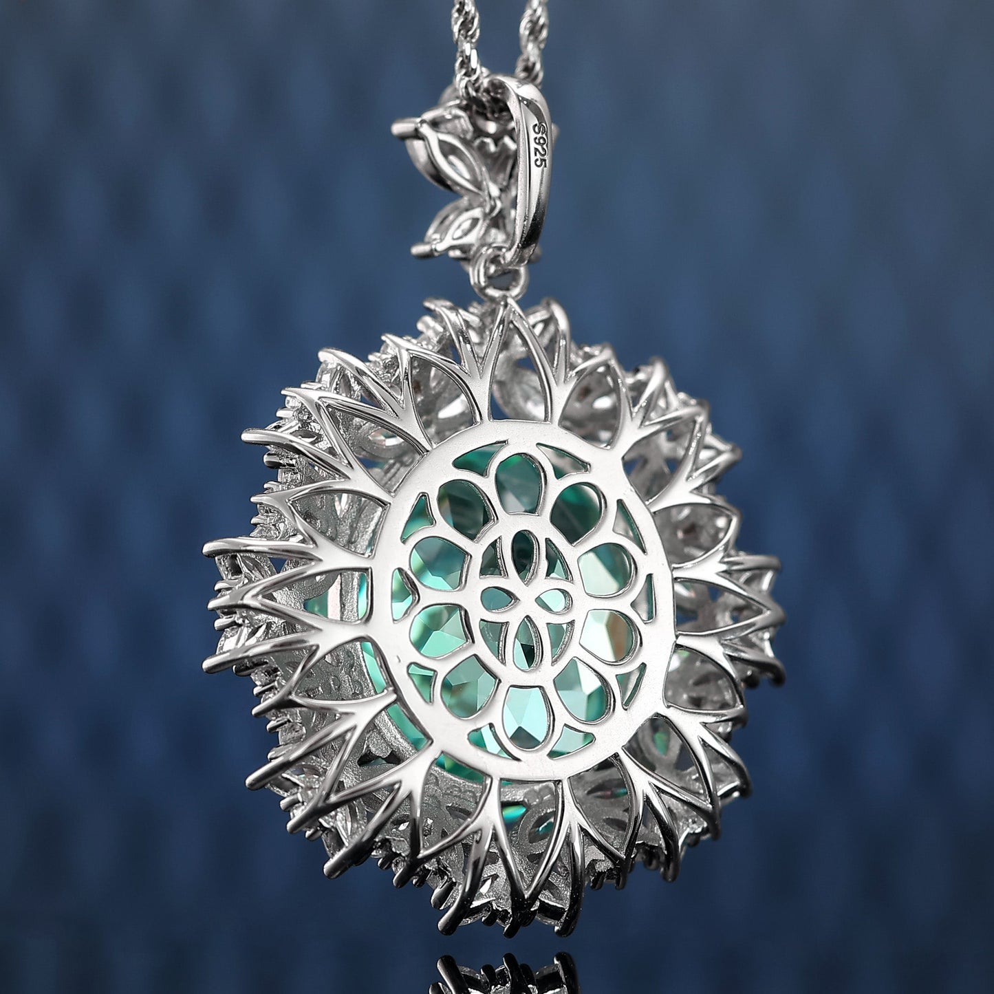 Limited edition Micro-setting Paraiba color lab created stones Constant pigeon egg pendant , sterling silver