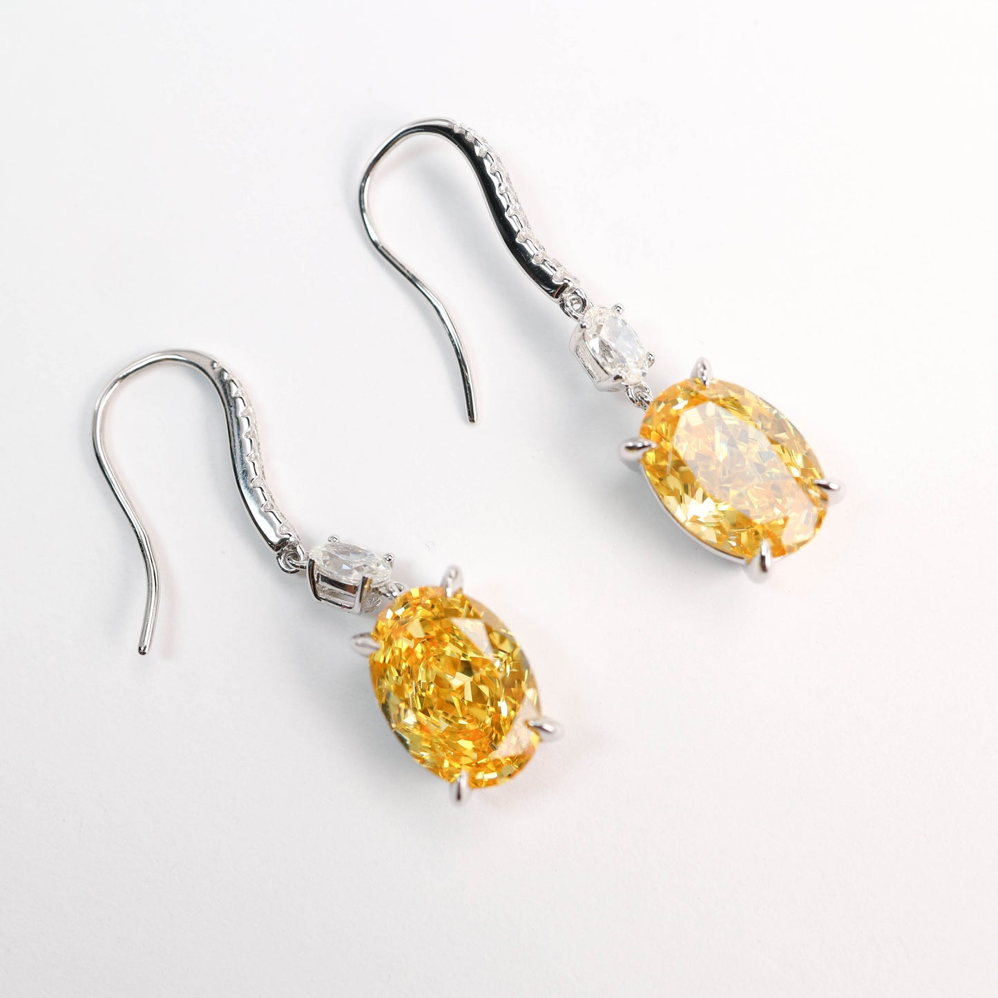 Micro-setting Yellow diamond color Lab created stones pigeon egg ear hook, sterling silver