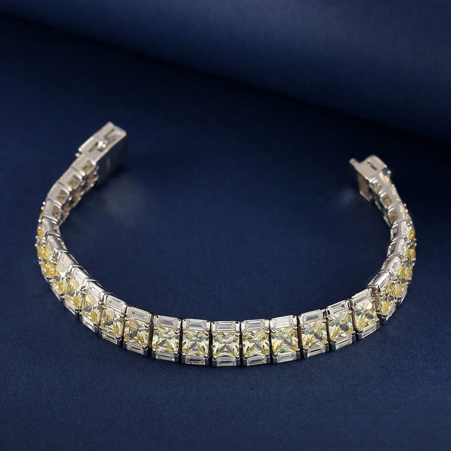 Special offer Micro-setting Yellow diamond color Lab created stones fully studded fancy bracelet, sterling silver