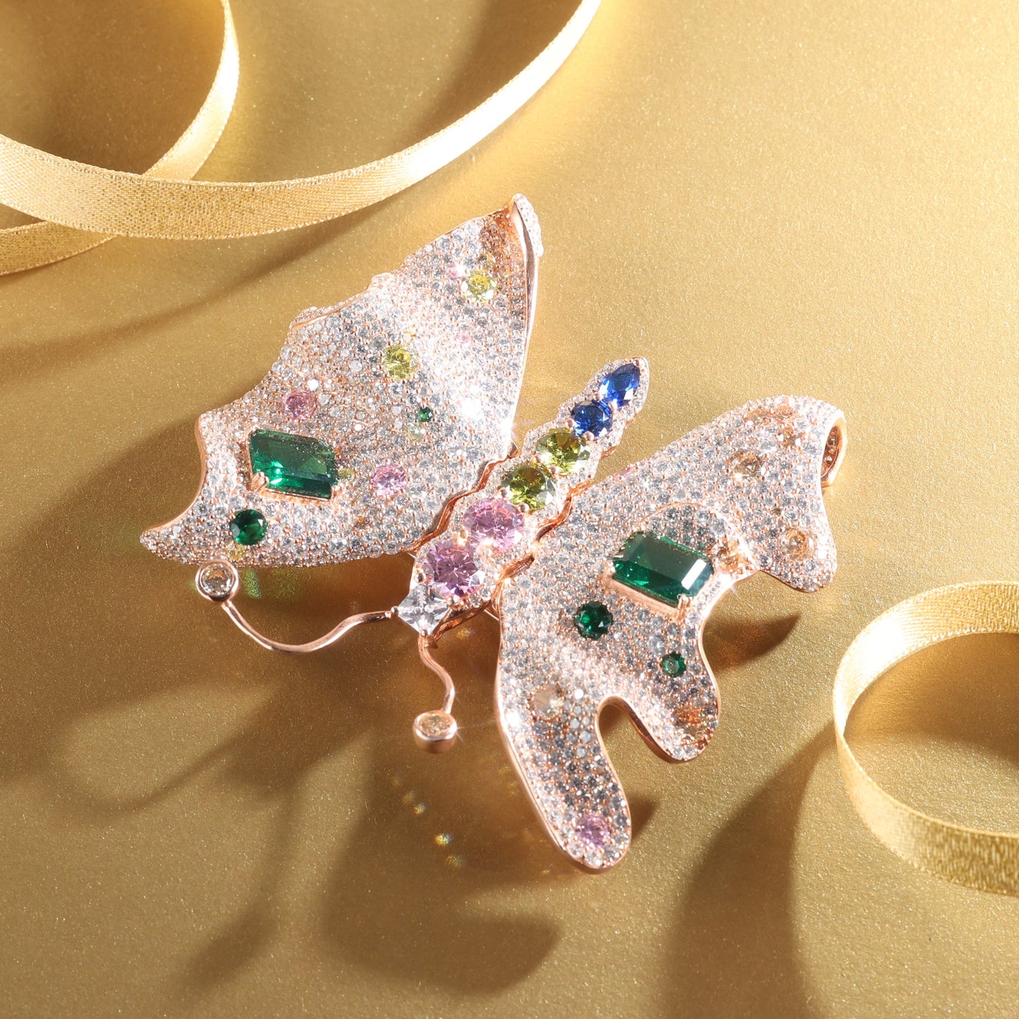 Customized only 1 piece Micro-setting Mixed color Lab created stones The butterfly detailed brooch, sterling silver