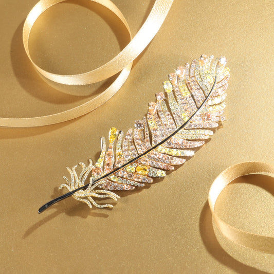 Customized only 1 piece Micro-setting Champagne color Lab created stones artistic detailed leaf brooch, sterling silver