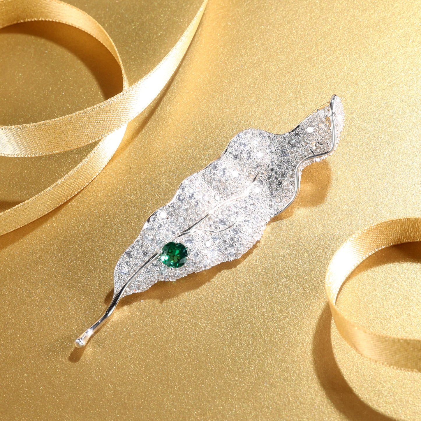 Special offer only 1 Micro-setting diamond color Lab created stones The Leaf brooch, sterling silver