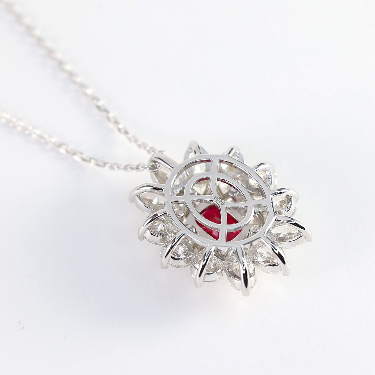 Mahenge color Lab created stones Sunflower necklace, sterling silver