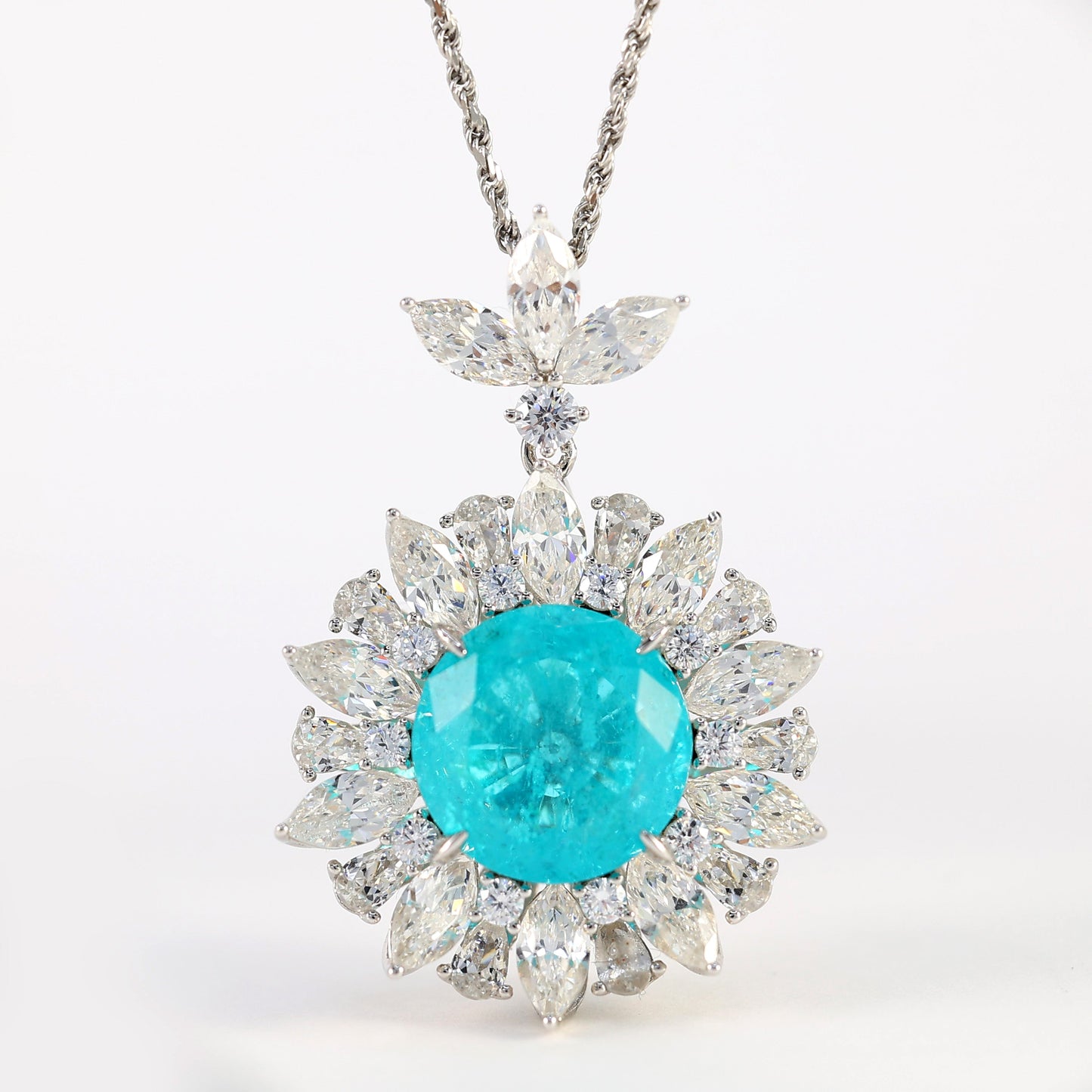 Micro-setting Paraiba color Sun-flower necklace, sterling silver.(13 carat)