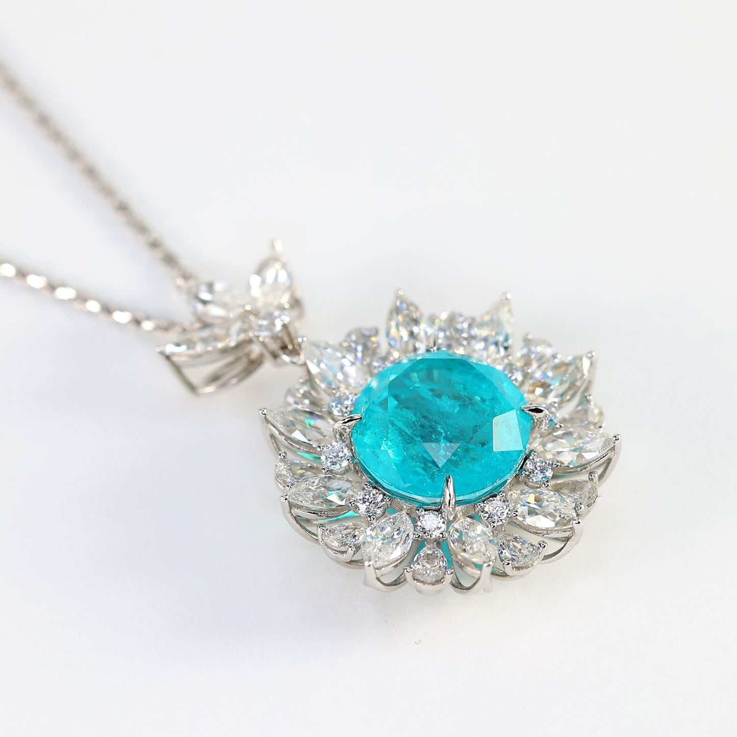 Micro-setting Paraiba color Sun-flower necklace, sterling silver.(13 carat)