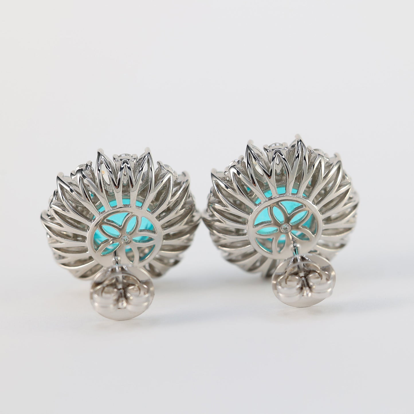 Micro-setting Paraiba color Lab created stones Sun-flower earrings, sterling silver