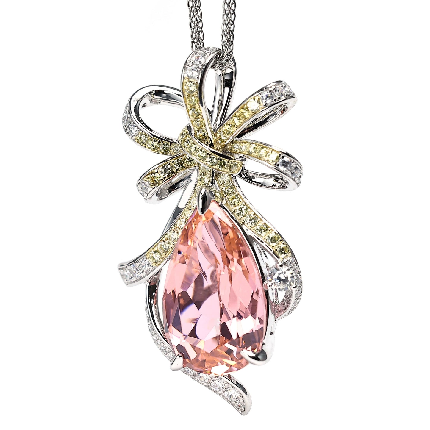 Micro-setting Pink morganite color waterdrop necklace, sterling silver