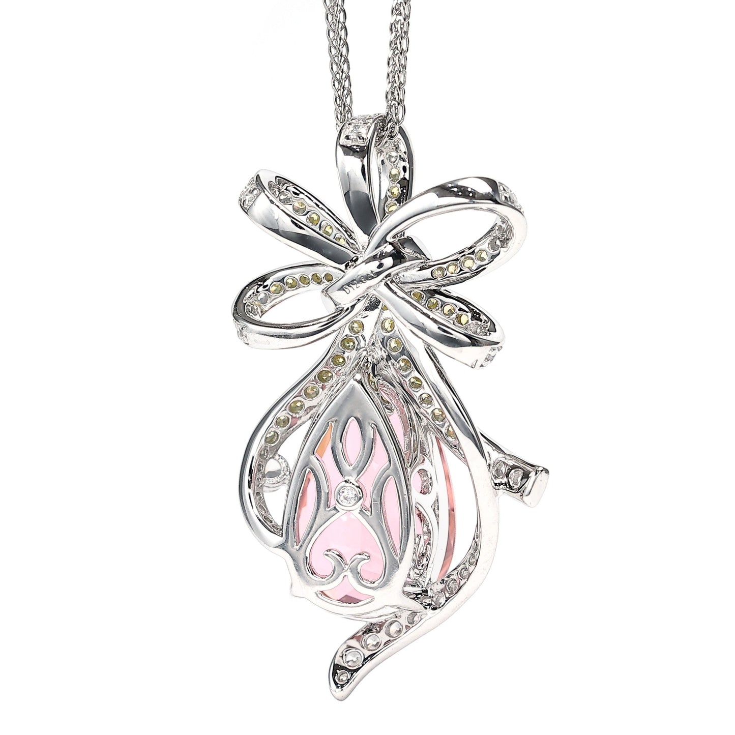 Micro-setting Pink morganite color waterdrop necklace, sterling silver