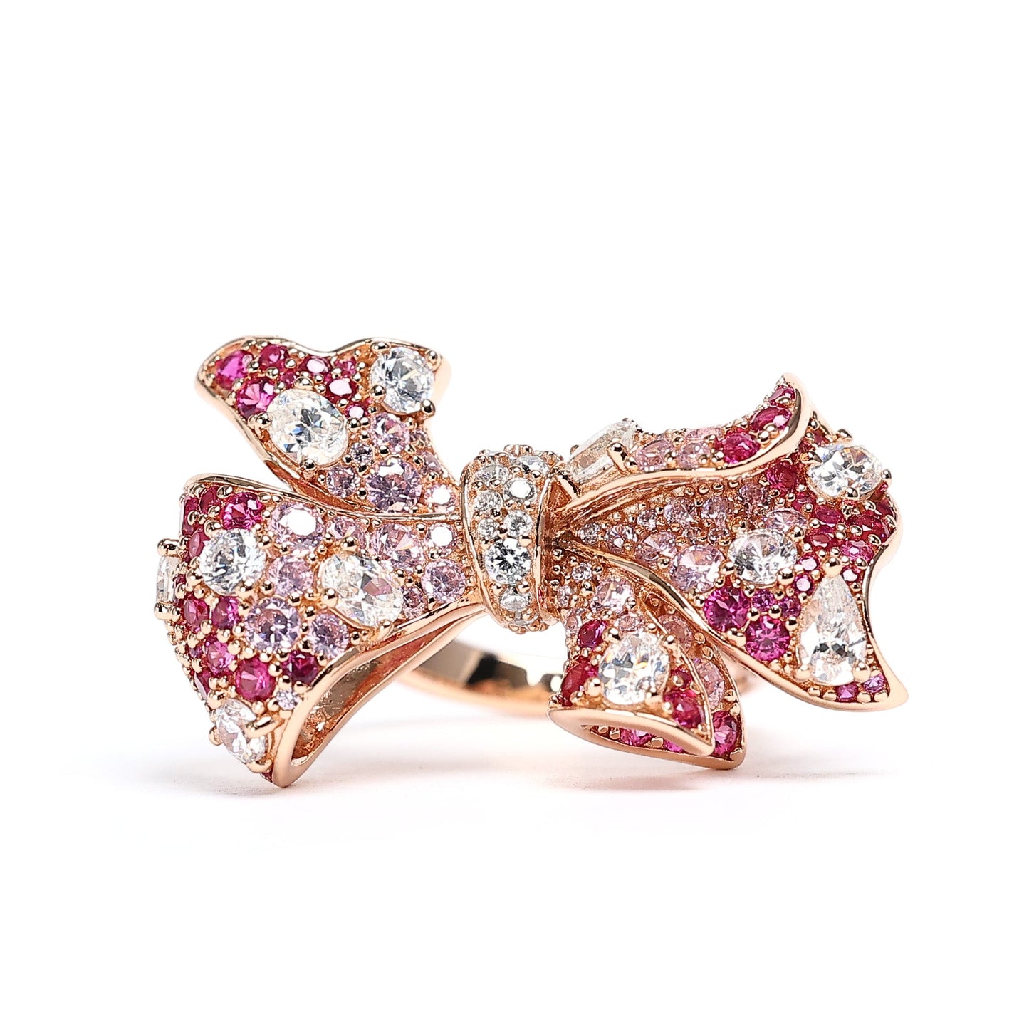 Micro-setting mixed color Lab created stones Love of Butterfly rose-gold platting ring, sterling silver