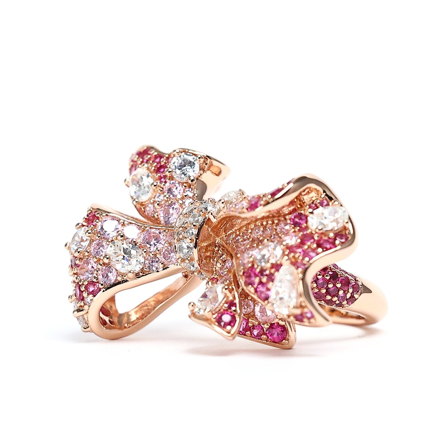 Micro-setting mixed color Lab created stones Love of Butterfly rose-gold platting ring, sterling silver