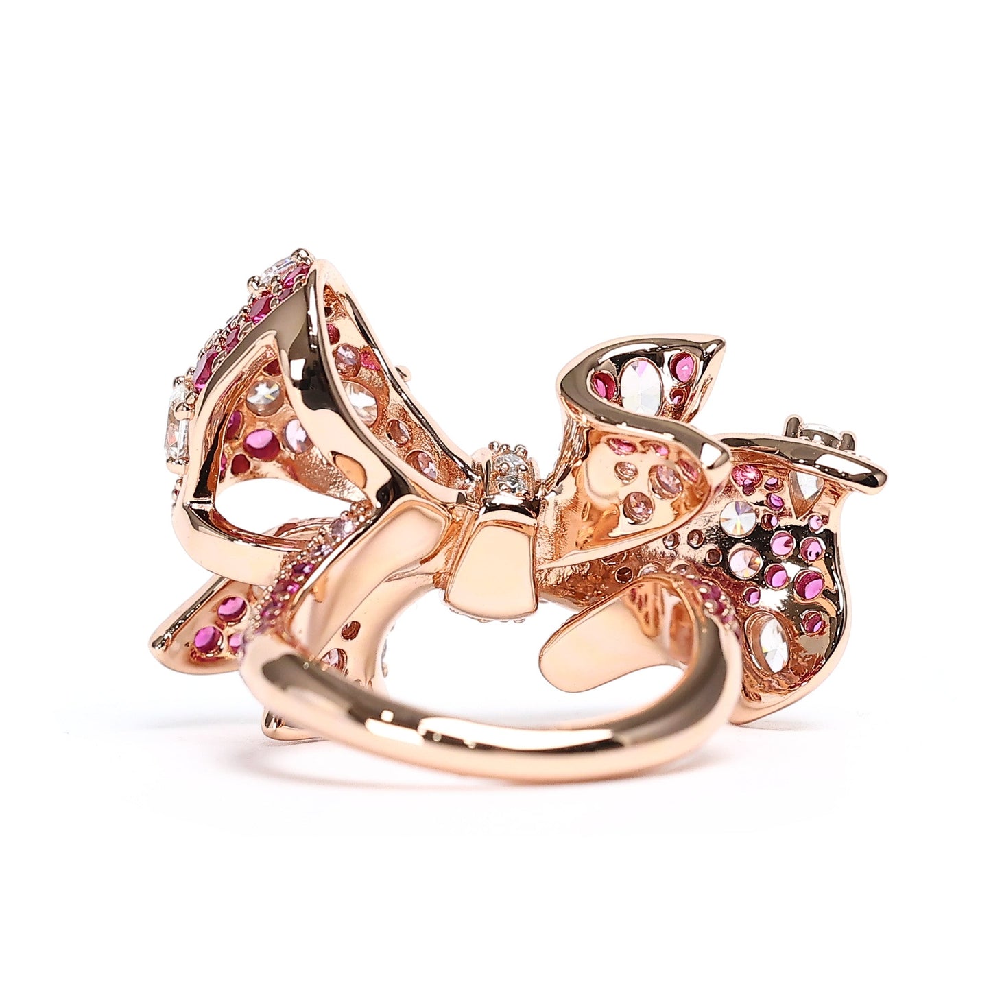 Micro-setting mixed color Lab created stones Love of Butterfly rose-gold platting ring, sterling silver