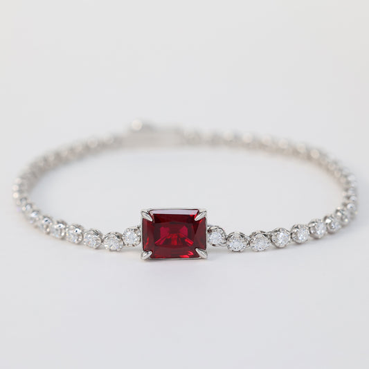 Micro-setting Rectangular Ruby color Bubble chain bracelet, sterling silver