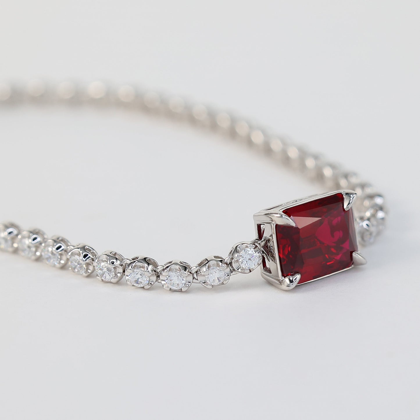 Micro-setting Rectangular Ruby color Bubble chain bracelet, sterling silver