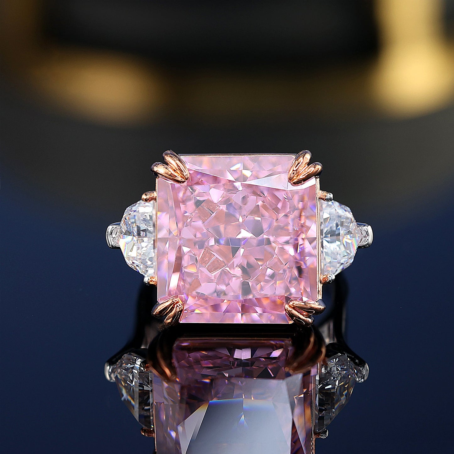 Limited edition Micro-setting Pink diamond color Lab created stones Constant love ring, sterling silver