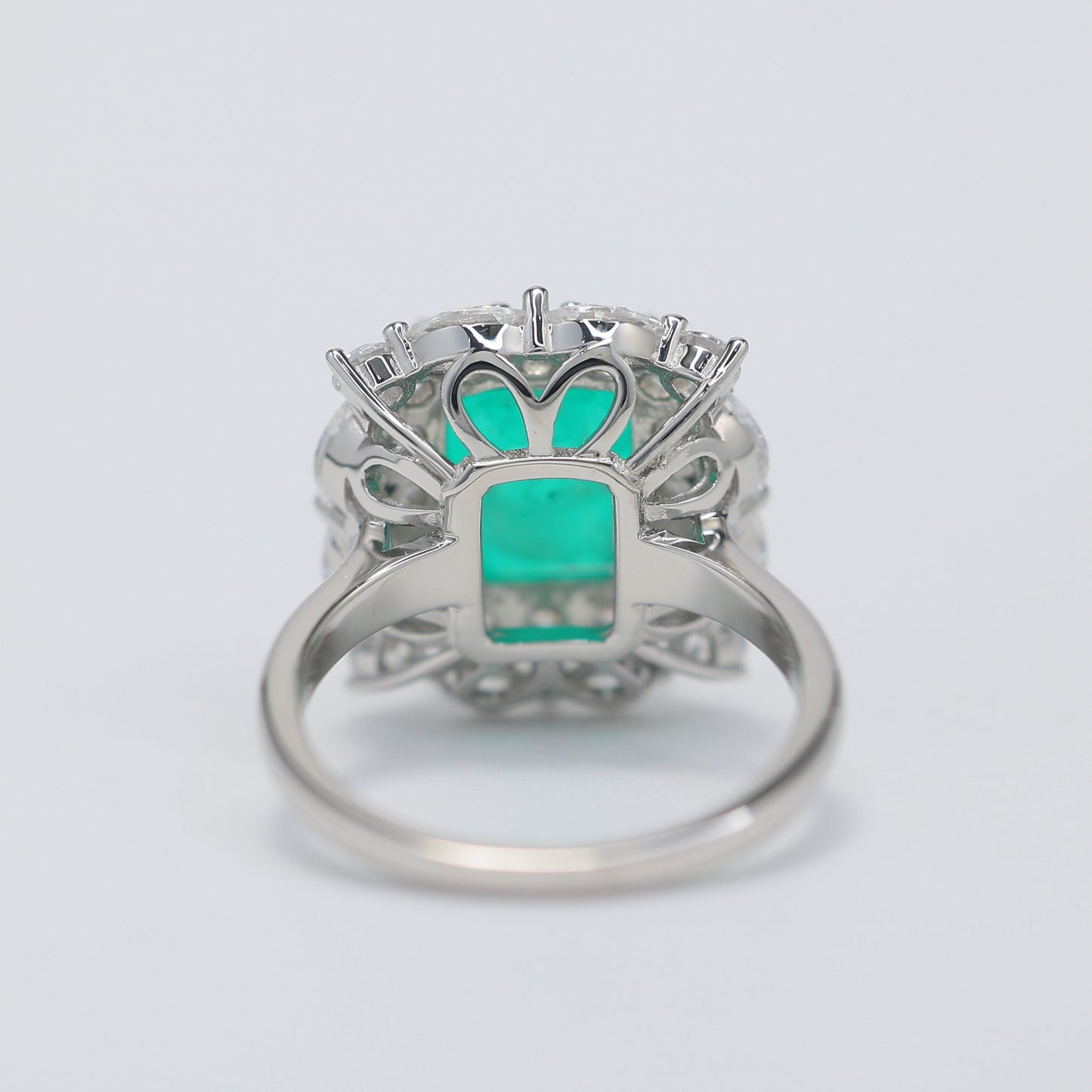 Micro-setting Emerald color Lab created stones rectangular shape horse eye ring, sterling silver